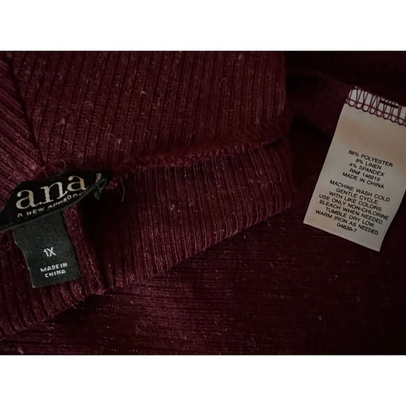 a.n.a Sleeveless Tunic Knit Sweater Size 1X Wine Polyester Linen Blend Cowl Neck - Picture 3 of 9